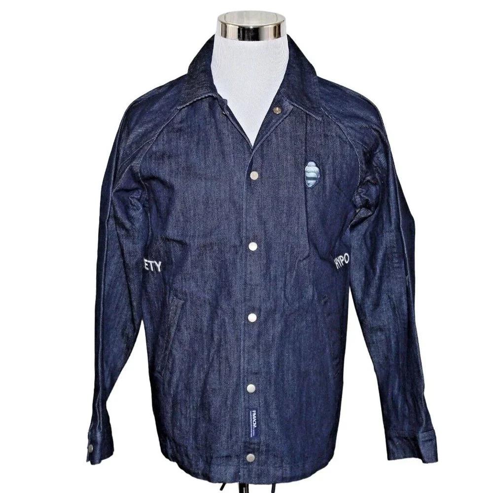 Streetwear Denim Blue Jean Large Hip Hop Embroidered Buddha Jacket Urban FMACM - Picture 2 of 11